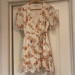 Abercrombie & Fitch Floral Wrap Mini Dress - White and Orange